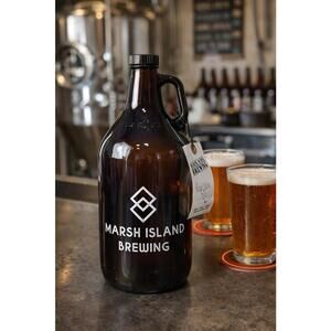 Marsh Island Brewing Modern 64oz Amber Glass Growler, 4.5x11”